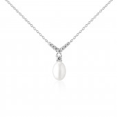 Colier perla naturala alba si cristale cu lantisor argint DiAmanti SK21486N-W-G